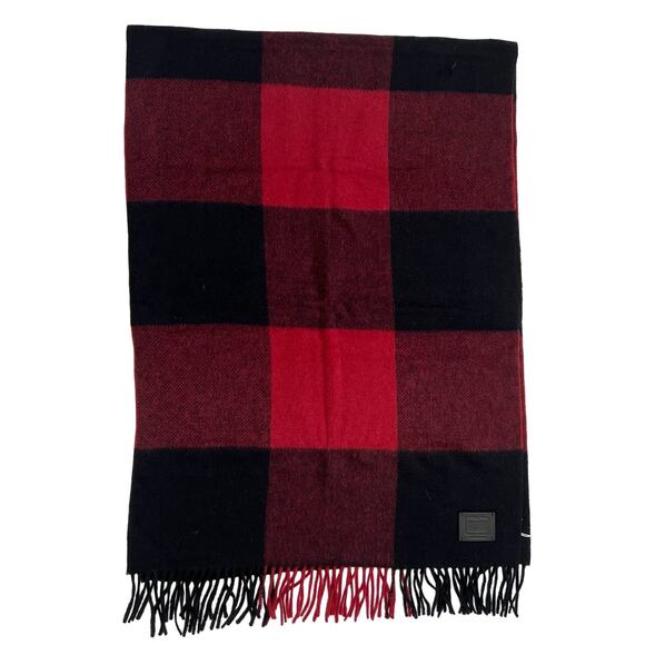 Coach Big Plaid Scarf Oversized Wool Fringe Red/Black NWT Unisex - Picture 1 of 7